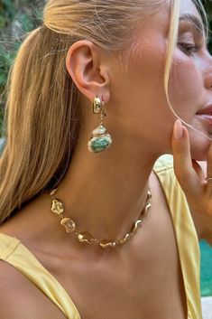 Alani Green Shell Drop Earrings Croatian Coast, Western Bachelorette, White Floral Mini Dress, Concert Top, Clear Clutch, Concert Dresses, 12th Tribe, Denim And Diamonds, Blue Mermaid