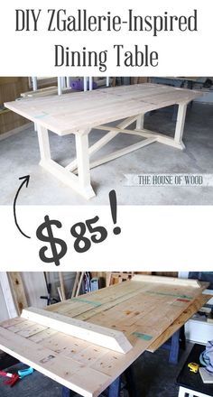 the diy table is being made with wood and has been turned into a dining table