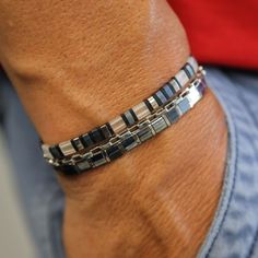 EXTINGUISH - Men's Bracelet Stack of 3 - Mack & Rex Men’s Bracelet, Dude Fits, Waterproof Bracelets, Bead Bracelet Stack, Tila Bracelets, The Mack, Stackable Beaded Bracelets, Mens Bracelets, Twisted Bracelet