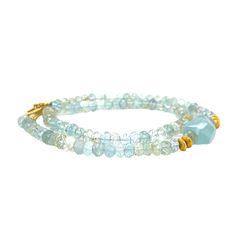 Introducing our Aquamarine Wrap Bracelet, a delicate and radiant accessory that beautifully showcases the soothing hues of aquamarine. The wrap design allows for a comfortable fit and adds a touch of versatility to effortlessly complement your style. Elevate your look with this elegant and understated bracelet, a perfect choice for those seeking a touch of serenity and natural beauty in their everyday ensemble.18 karat yellow gold Aquamarine Beads14" in lengthWraps twiceDue to the handmade natur Aqua Beads, Beaded Wraps, Design Fashion, Fashion Bracelets, Womens Bracelets, Aquamarine, Wrap Bracelet, Handmade Natural, Natural Beauty