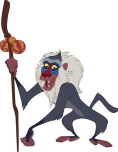 a cartoon monkey holding a stick and wearing a mask