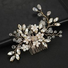 Description: With light weight and fine workmanship design, this wedding hair comb is comfortable and durable for you to use. Designed with elegant faux crystal and imitation pearl decoration, this hair comb is a perfect hair ornament for bridal. It is constructed of alloy material. The length of this product is 15cm and width is 6.5cm. Bridal hair comb is perfect for wedding, engagements, parties, proms, and other meaningful events. It will surely win you many compliments. Item Name: Hair Comb Diy Hair Pieces, Hair Ornaments Wedding, Pearl Hair Comb Wedding, Olive Wedding, Wedding Hair Side, Bridal Hair Combs Pearl, Decorative Hair Combs, Fancy Accessories, Hair Comb Clips