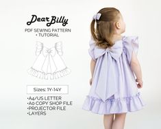 This is a girls dress with ruffles and bow PDF Sewing Pattern (instant download) with Instructions. 'Bebe Blossom' dress pattern by DearBillyPatterns. Designed for woven fabrics. This is a PDF Sewing Pattern (instant download) in sizes 1Y-2Y-4Y-5Y-6Y-7Y-8Y-9Y-10Y-11Y-12Y-13Y-14Y. All sizes are included in your purchase. This is an intermediate skill level sewing pattern that requires prior sewing experience. If you have any questions while sewing-feel free to email us, we'll be more than happy t Baby Dress Pattern Free, Dress Patterns Diy, Blossom Dress, Toddler Party Dress, Girls Dresses Sewing, Sewing Kids Clothes, Girls Dress Sewing Patterns, Girl Dress Pattern, Kids Dress Patterns