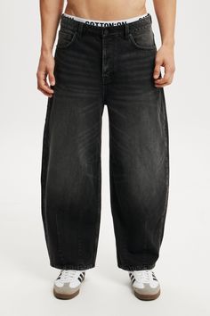 Barrel JeanCotton On Men - Baggy Balloon Jean - Revolve BlackCotton On | Men | DenimCotton On | Men | DenimCotton On | Men | Denim Black Pants Baggy, Casual Denim Skirt, Casual Denim Shirt, Guys Fits, Barrel Jeans, All Jeans, Pullover Cardigan, Clothing Jeans, Leather Denim