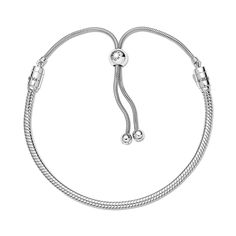 This stunning snake chain bracelet is a sophisticated spin on the classic friendship bracelet. Hand-finished in polished sterling silver, it features one movable and one fixed end cap — both set with shimmering stones. An innovative sliding clasp makes it easy to adjust it to your size. The perfect present for friends and loved ones, this bracelet can be styled by lifting the movable end cap and adding your favorite Pandora charms. Charms Pandora, Slider Bracelet, Bracelet Pandora, Snake Chain Bracelets, Snake Bracelet, Pandora Bracelet Charms, Pandora Bracelets, Bracelet Clasps, Pandora Bracelet