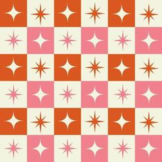 an orange and pink pattern with stars on it