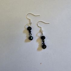 Black Ebony Silver Swarovski Bead Accent Classic Drop Dangle Earrings Black Beaded Sterling Silver Earrings, Gift Black Sterling Silver Beaded Earrings, Black Faceted Beads Earrings For Gift, Black Faceted Bead Earrings For Gift, Black Sterling Silver Drop Crystal Earrings, Black Sterling Silver Crystal Drop Earrings, Black Faceted Beads Earrings For Party, Black Sterling Silver Dangle Crystal Earrings, Black Faceted Bead Drop Earrings