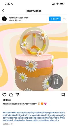 an instagram page with a cake on it's left side and flowers on the top