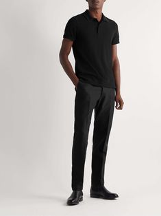 TOM FORD Garment-Dyed Cotton-Piqué Polo Shirt for Men Mens Dress For Dinner, Luxury Smart Dress Shirt For Workwear, Black Formal Dress Men Wedding, Winter Formal Dresses Men, Formel Dress Men, Mens Office Wear Uk, Mens Realtor Outfits, Black Polo Outfit Men Formal, Men’s All Black Dress Outfit