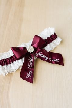 wedding garter with name and date on it