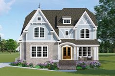 this is an artist's rendering of a two - story house with white trim