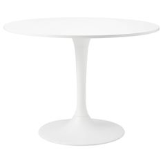 a white table with an oval base on a white background, it is isolated from the side