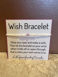 #wishbracelets #friendshipbracelet These are WISH Bracelets.  These are fun bracelets to buy for your self or to give to a friend. Make a wish when you put it on and when it falls off your wish may come true!  Isn't that fun?! Basics: - made with crochet thread - slip knots to adjust size - cute card with poem with each bracelet - free shipping in Canada  - items leaving Canada may take up your 6-8 weeks delivery time.  - message me with any questions - other beaded options available upon request.  Link to Pinterest boards: https://pin.it/bbpOfI7 Link to my other shop that still has my jewelry that hasn't been moved over yet: https://etsy.me/2To5Mkx If you like this item, you may also like these: 1) Excited to share this item from my #etsy shop: Beaded Daisy Chain Choker Necklace https://e Earring Card Display, Beaded Hair Pins, Bracelets Adjustable, Fun Bracelet, Crochet Thread, Cute Card, Earring Cards, Wish Bracelets, Hair Beads