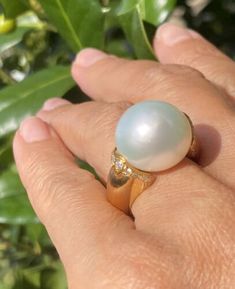 GIANT 18K Yellow Gold Baroque Drop Pearl Diamond Cocktail Ring Size 6.75-7 | eBay Luxury Yellow Gold Pearl Ring With Cabochon, Elegant Dome Ring With Diamond Accents, Luxury Pearl Ring With Rose Cut Diamonds, Luxury Round Pearl Ring With Rose Cut Diamonds, Luxury Formal Pearl Ring With Cabochon, Luxury Pearl Cabochon Ring For Formal Occasions, Elegant Dome Ring With Cabochon For Wedding, Elegant White Gold Dome Ring With Rose Cut Diamonds, Luxury Yellow Gold Pearl Ring With Rose Cut Diamonds