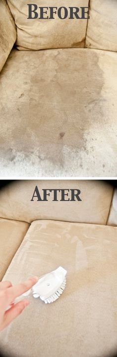 before and after image of cleaning couches with microfibres on the back