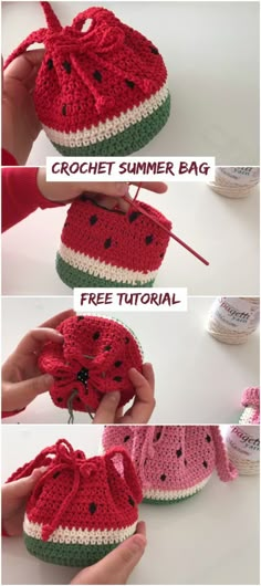 crocheted watermelon bag with instructions to make it in the same style