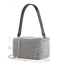 This luxe crystal evening bag is the perfect size for all your essentials. Perfectly sized at 7.48*2.75*4.72 inches, it can easily accommodate a mobile phone, key, lipstick, wallet, cards, and other everyday items. Crafted with sparkling rhinestones, this bag will add a touch of sophistication to any look. Elegant Clutch Phone Bag As Gift, Elegant Clutch Shoulder Bag With Cell Phone Pocket, Elegant Clutch Bag With Cell Phone Pocket, Elegant Evening Clutch Phone Bag, Chic Evening Clutch Phone Bag, Chic Evening Phone Clutch Bag, Luxury Box Bag With Phone Holder For Party, Elegant Rectangular Portable Phone Bag, Elegant Portable Rectangular Phone Bag