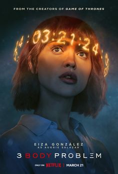 the movie poster for 3 body problem, which features a woman's face with glowing numbers