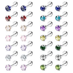 PRICES MAY VARY. 💎【CUBIC ZIRCONIA STUD EARRINGS SET】💎1 Set=14 pairs, 4mm cz sutd earrings comes with 14 different colors, disco ball flatback stud earring, birthstone stud earrings, colorful cz stud earrings, more choices for daily wear. Add more fresh and difference for your everyday looks. 💎【UNIQUE DESIGN】💎Flatback design for protect skin from painful pokes, can be wear in sleep or sport; Screwback earrings are not easy to loose and lose; Excellent internal screw thread, firmly screw on an Disco Ball Earrings, Cartilage Earrings Stud, Cartilage Earrings Hoop, Cartilage Hoop, Earrings Colorful, Ball Earrings, Helix Earrings, Tragus Piercings, Cz Stud Earrings