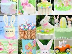 bunny cake ideas are featured in this collage with images of bunnies and cakes