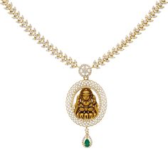 The rich array of cz stones and gleaming emerald adda high shine and luster to this 22k yellow gold temple necklace. Features • 22k yellow gold • Cubic zirconia • Emerald Virani Jeweler's 22k gold necklace collection brings together the beauty and significance of Indian culture and traditions. Find beautiful Indian jewelry like this gold necklace on our website. Specifications • Minimum Necklace Width - 1 millimeters • Maximum Necklace Width - 62 millimeters • Necklace Length - 21 inches • Weigh Luxury 22k Gold Spiritual Necklace, Luxury 22k Gold Necklace With Intricate Design, Luxury Gold Emerald Necklace For Diwali, Luxury Hand Set Yellow Gold Emerald Necklace, Luxury Fusion Style Temple Necklace In 22k Gold, Green Tilla Temple Necklace Luxury, Luxury Hand Set Emerald Necklace In Yellow Gold, Luxury Yellow Gold Emerald Necklace In Temple Style, Luxury Yellow Gold Temple Necklace For Festive Occasions