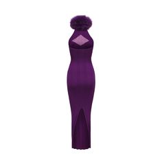 The Chantal Dress is a warm winter dream wrapped up in one piece. The detachable fur collar adds an elevated touch to an already slim and sexy design. A head-turning formal gown at your fingertips. Winter Purple Party Dress, Chic Purple Evening Dress For Formal Occasions, Fitted Evening Dress For Winter Gala, Winter Cocktail Evening Dress, Chic Winter Formal Evening Dress, Chic Fitted Purple Evening Dress, Chic Purple Fitted Evening Dress, Fitted Luxury Purple Evening Dress, Luxury Fitted Purple Dress