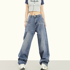 5ft 5''(166cm) tall, 97 lbs(44kg) weight and wearing a size M163cm/44kg wearing a size S - BLUE- Wide straight fit- Denim- 2 colors Dark Wash High Waist Jeans For Streetwear, High Waist Dark Wash Jeans For Streetwear, Baggy Dark Wash Denim Jeans, Baggy High Waist Medium Wash Jeans, High Rise Baggy Denim Blue Jeans, Baggy High-rise Jeans, Baggy High-rise Dark Wash Jeans, Baggy High Rise Dark Wash Jeans, Baggy High-rise Washed Blue Jeans