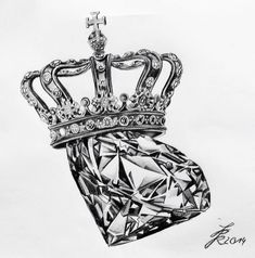 a drawing of a diamond crown with a cross on it's head and the word born written below