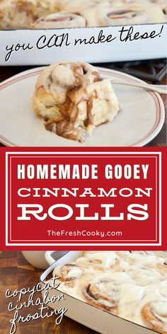 homemade gooey cinnamon rolls with text overlay