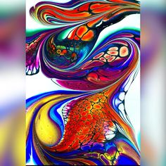 an abstract painting with multicolored lines and swirls on the bottom half of it