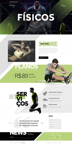 the website design for fisicos is shown in green and black colors, with an image