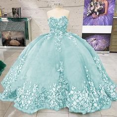 Quinceanera Dresses Aqua, Teal Quinceanera Dresses, Prom Ball Gown, Pipe Dream, Sweet 15, Aqua Dress, Quince Dresses, 3d Flowers, Wedding Bridesmaid