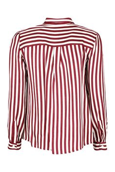 Bow collar100% Silk | MICHAEL Michael Kors Women's Striped Silk Shirt in Burgundy | FW19/20 Fall Striped Collar V-neck Top, Fall V-neck Top With Striped Collar, Casual Long Sleeve Blouse With Striped Collar, Chic Spring Tops With Fold Down Collar, Chic Long Sleeve Top With Placket, Relaxed Fit Tops With Striped Collar For Fall, Relaxed Fit Top With Striped Collar For Fall, Classic Long Sleeve Tops With Striped Collar, Classic Tops With Striped Folded Collar