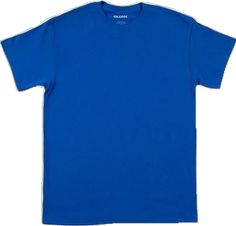 Classic Blue Crew Neck T-shirt, Basic Solid Pre-shrunk T-shirt, Classic Solid Color Crew Neck T-shirt, Classic Solid Crew Neck T-shirt, Classic Blue Crew Neck Shirt, Classic Blue T-shirt For Streetwear, Classic Blue Short Sleeve T-shirt, Classic Blue Plain Top, Casual Cotton Tagless Top