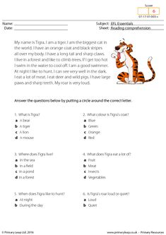 an animal worksheet with the words tiger and other animals on it, which are in