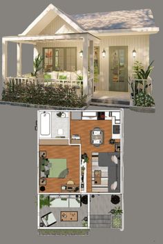 the floor plan for a house with two rooms and an attached porch, is shown