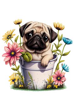 Cute puppies. Симпатичные пёсики. PNG. Cinch Projects, Anjing Pug, Pug Cartoon, Pet Pug, Hiasan Bilik Tidur, Pug Art, A Pug, Dog Flower, Cute Pugs