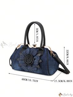 Bird in Bag - Exquisite Denim Floral Shell Womens Handbag and Shoulder Bag by a Renowned Designer - Premium Crossbody Bag as a Stylish & Functional Daily Essential Oversized Pattern, Womens Handbag, Daily Essentials, Bird In Bag, Polyester Material, Crossbody Bag, Women Handbags, Shells, Shoulder Bag