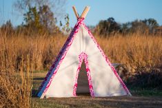 a teepee sitting in the middle of a field