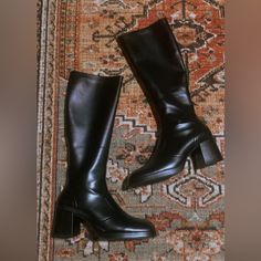 ***** Please Read ***** I’m Selling A Brand New Pair Of Jeffrey Campbell Manorism Boots. Originally Priced At $300. I’m Usually A Size 8.5 And These Were Marked As True To Size On The Website, However, They Run Rather Big. I’m Not Sure If The Listing On The Site Is An Error Or If These Are Mismarked. Either Way These Are Not A True Size 8.5. I Would Estimate These To Be A 10/10.5. I Will List The Insole Measurement Below For You To Compare To Your Own. I Was Unable To Return Them As They Were Fi Retro Black Heeled Boots For Winter, Retro Black Winter Heeled Boots, Retro Black Platform Boots For Winter, Retro Fitted Black Heeled Boots, Black Heeled Boots With Rubber Heel Cap For Fall, Retro Black Leather Boots, Retro Heeled Boots For Formal Fall Occasions, Retro Black Boots For Party, Retro Heeled Boots For Fall Formal Events