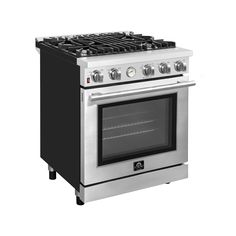 a silver and black stove top oven on a white background