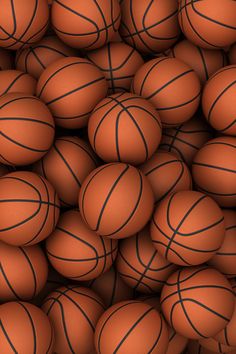 a pile of basketballs with black lines on the top and bottom, all piled up together