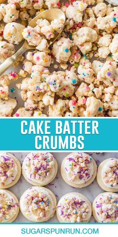 cake batter crumbs with sprinkles on top and in the background