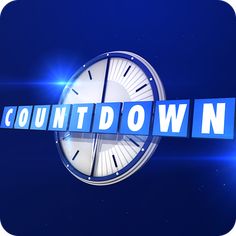 a blue and white clock with the words count down on it's face against a dark background