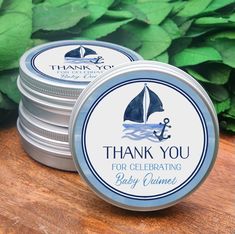 thank you for celebrating baby summer with sailboat and anchor on the back of two small tins