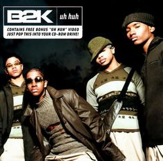 four young men standing next to each other in front of a dark background with the words b2k on it