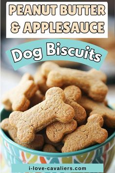 peanut butter and appleauce dog biscuits in a bowl with the title above it