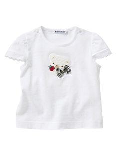 white cotton blend bear motif embroidered design bow detailing lace detailing crew neck press-stud fastening at the shoulder cap sleeves straight hem Embroidered Design, Baby Tshirts, White Cotton, Cap Sleeves, Neck T Shirt, Cotton Blend, Crew Neck, Top Outfits