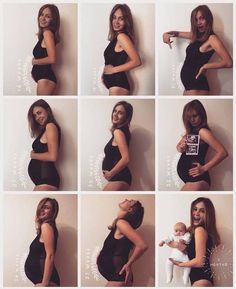 the woman is posing for pictures with her baby