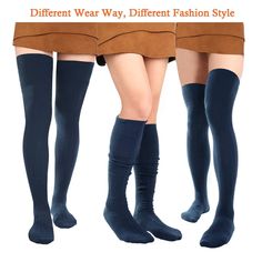 Thigh High Socks Boot Sock Women-Navy Trendy Blue Knee-high Socks For Winter, Casual Blue Stretch Stockings, Casual Blue Thigh-high Stockings, Casual Blue Thigh High Stockings, Trendy Blue Stretch Stockings, Trendy Stretch Blue Stockings, Trendy Blue Thigh High Hosiery, Casual Blue Hosiery For Winter, Casual Blue Winter Hosiery